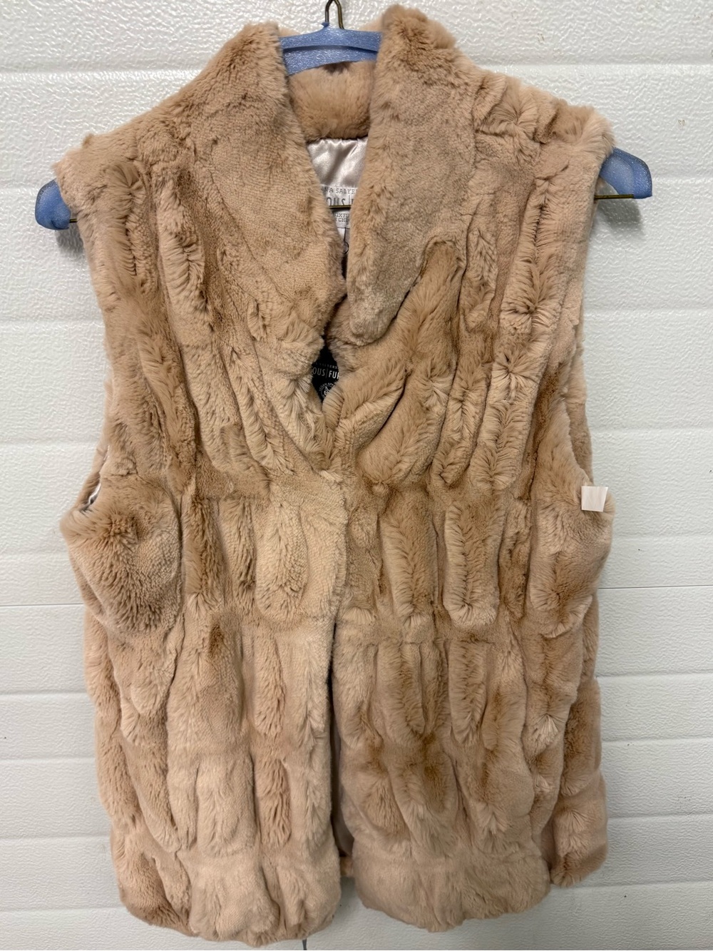 Donna Salyers Fabulous Furs Taupe Faux Fur Sleeveless Vest
